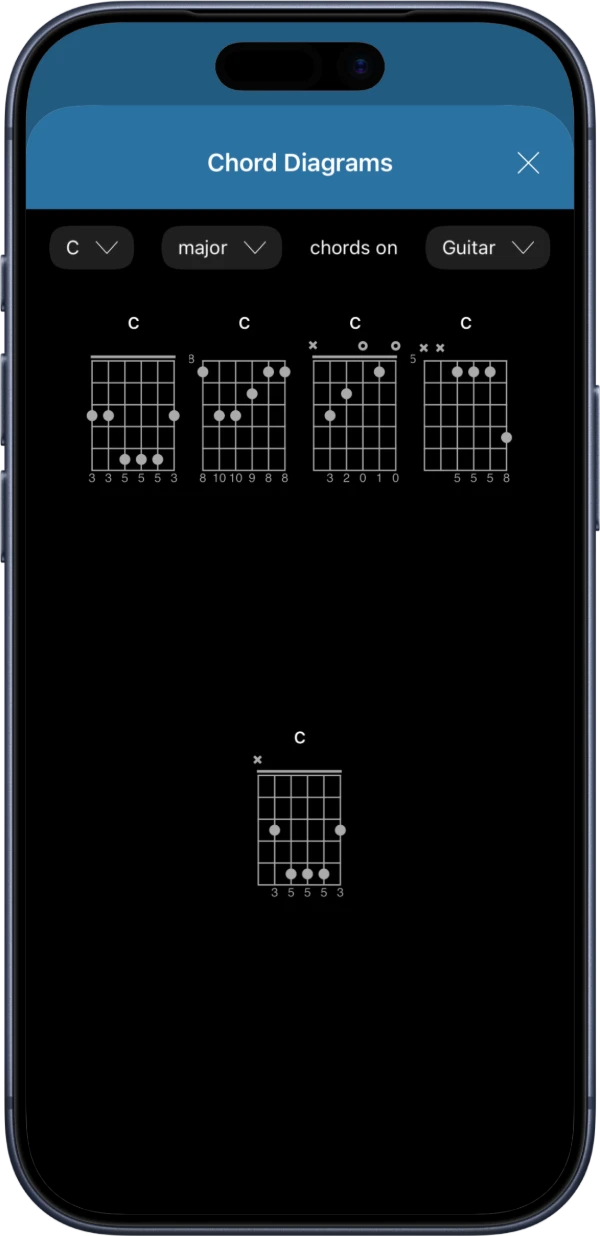 Songhub on iPhone: Chord diagrams